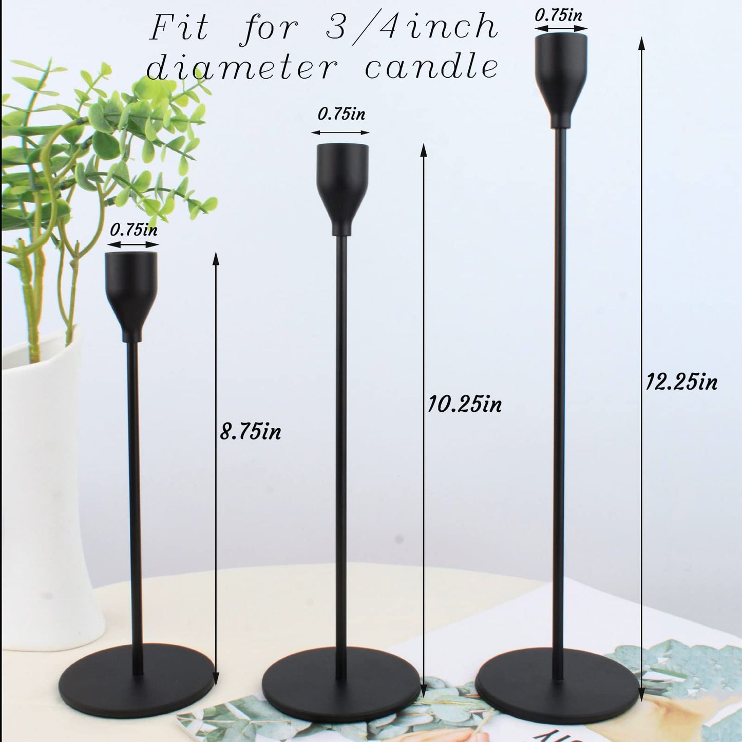 Matte Black Candlestick Holders, Set of 6 Candle Holders for 3/4" Taper Candles&Led Modern Metal Candle Stands Decorative Table Centerpieces for Wedding Party Church,Decorative Fitting