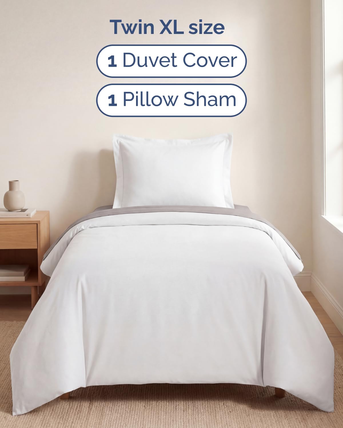 Duvet Cover Twin/Twin XL Size Set - Extra Soft Twin/Twin XL Duvet Cover 68" x 90" with 1 Pillow Sham for Women, Men, Kids & Teens - Comfy, Easy-Care & Fade Free with Zipper Closures and Ties (White)