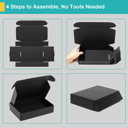 Mcfleet 9x6x4” Black Shipping Boxes - 24 Pack Corrugated Cardboard Mailing Box Packaging for Small Business - Tab Locking Literature Mailer Flat Empty Gift Packing Supplies