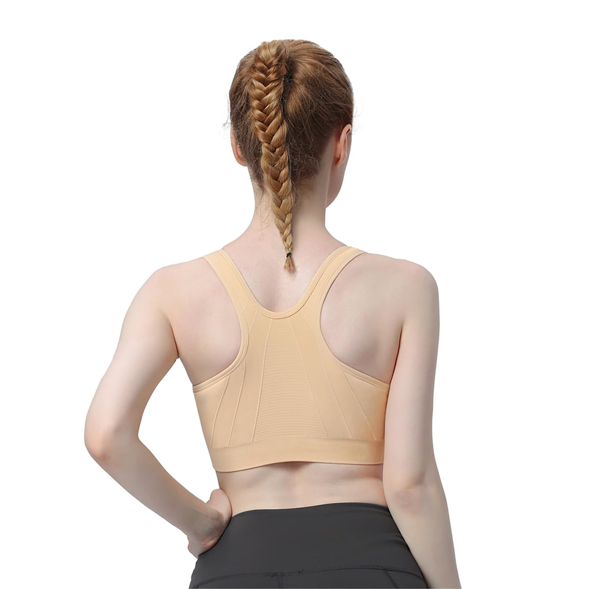 Women's Zip Front Sports Bra Wireless Post-Surgery, Yoga Sports Bras (L:Fit 34C,34,34D,34DD,36B,36C,38A,38B, 3 Pack(Black+Grey+Flesh))