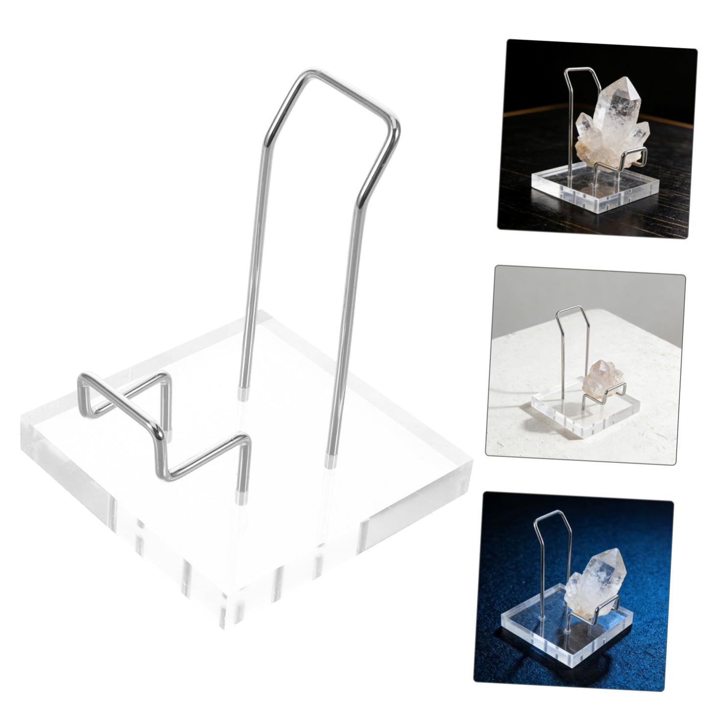 Sosoport Acrylic Crystal Mineral Display Shelf Large Acrylic Display Rack with Silver Iron Frame for Retail Store Office Party Decoration