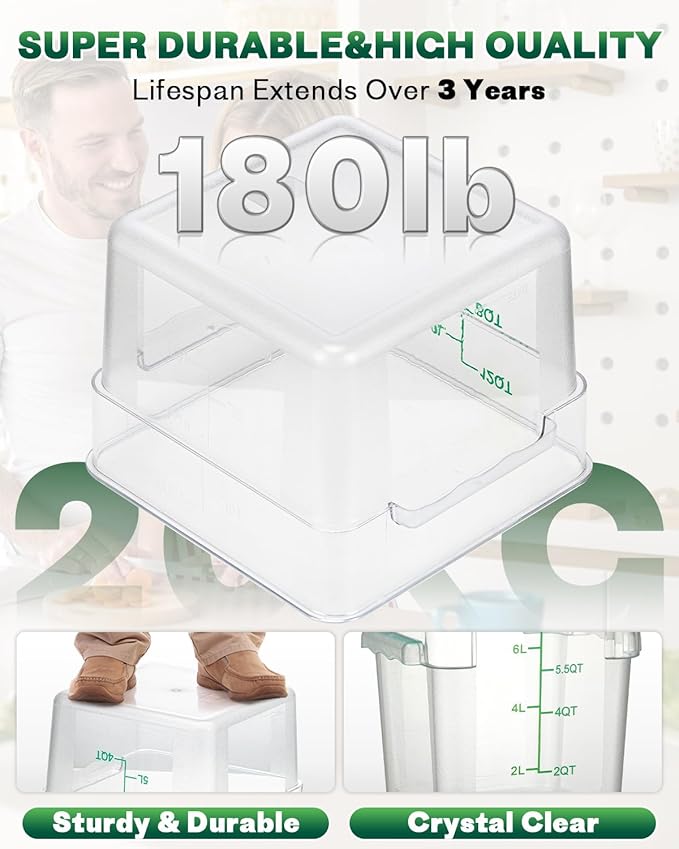 12QT NSF Food Storage Containers: 2 PCS Commercial Clear Square Food Storage