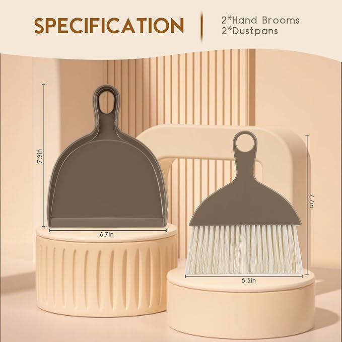 THINKLEARN 2PCS Small Broom and Dustpan Set, Mini Dust Pan and Brush, Hand Whisk