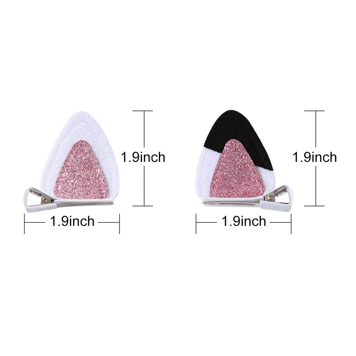 Cat Ears Hair Clips for Girls Cute Glitter Accessories Toddlers Pins Halloween Costume Party Supplies White & Pink 2 Count (Pack of 1)