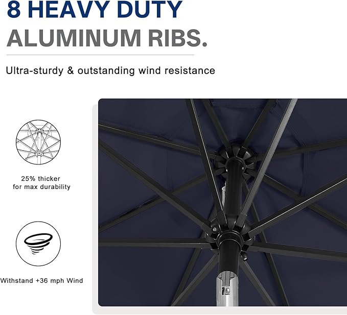 ABCCANOPY Durable Solar Led Patio Umbrellas with 32LED Lights 11FT (Deep Blue)