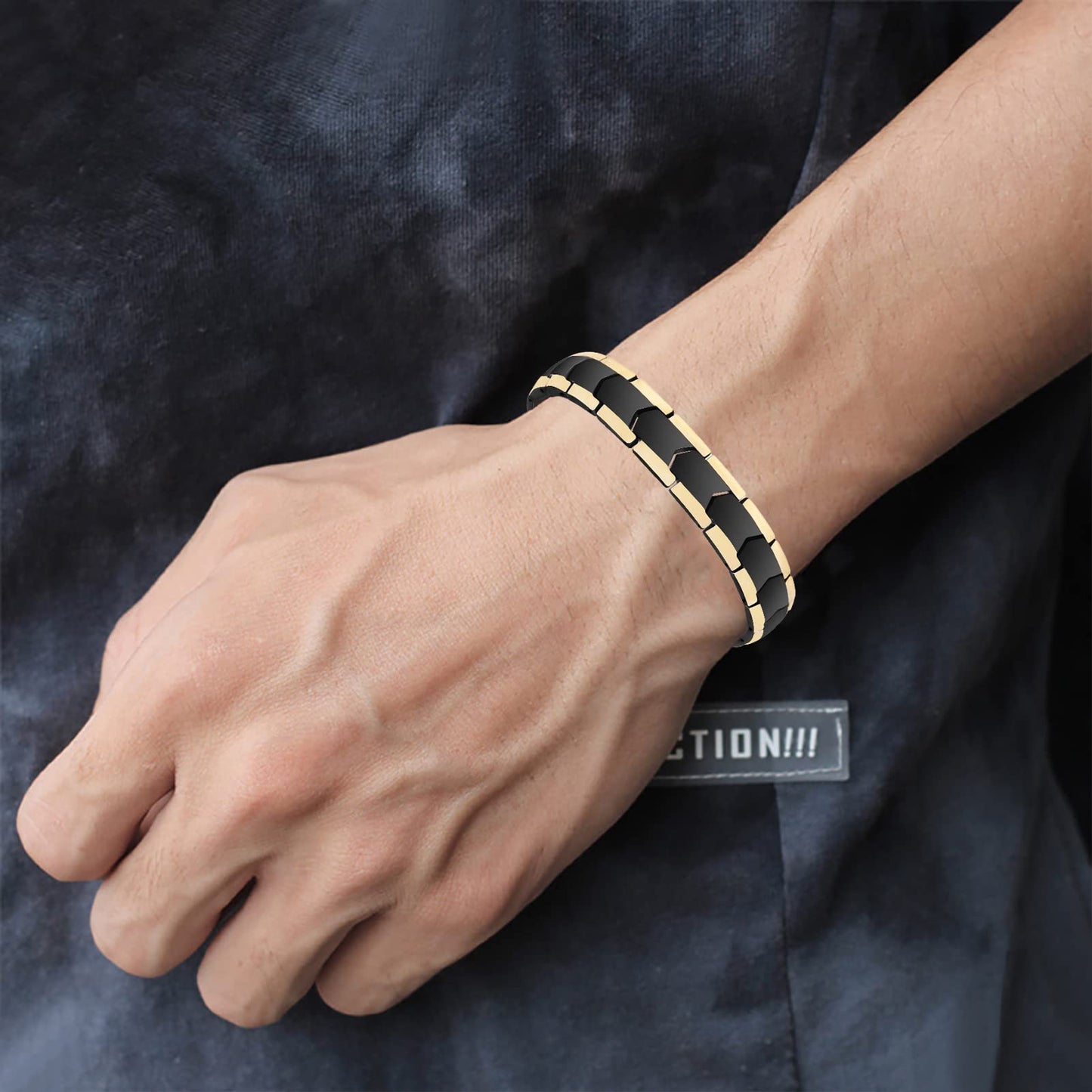 EUMENIDES Magnetic Bracelet, Titanium Steel Magnetic Bracelet, Anti-Static， (Black Gold)