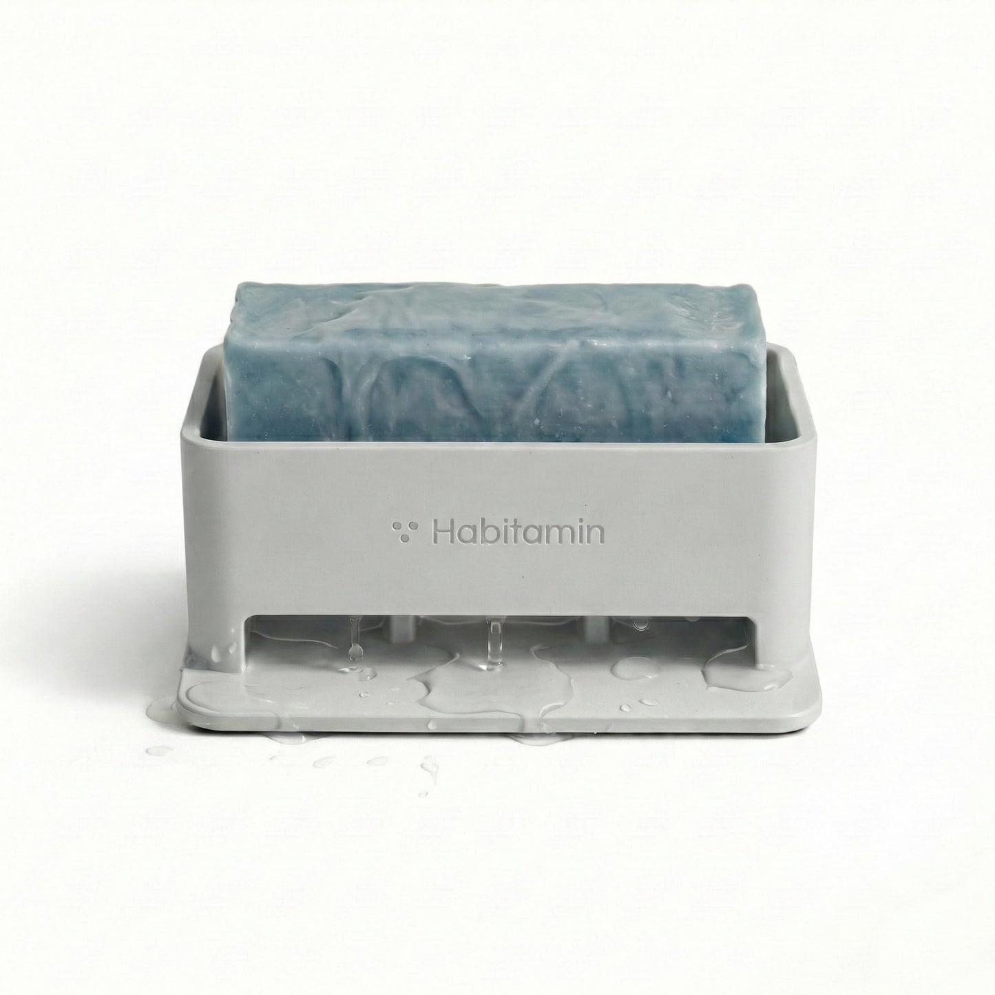 Habitamin Self-Draining Soap Dish – Fast Drying Soap Holder with 3 Suction Cups, Prevents Soap Melt & Water Buildup for Shower, Bathroom & Kitchen (Light Gray)