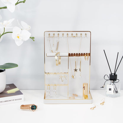 KAMIER Jewelry Organizer Stand Holder - 4 Tier Cute Necklace Holder Stand Rack with 10 Hooks - Aesthetic Jewelry Storage Rack Tree for Teen Girl Room Decor -White