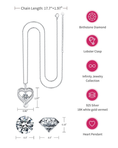 Jewelry for Women Wife Infinity Heart Birthstone I Love You Necklace S925 Anniversary Women Necklaces for Her Wife Birthday Gift Ideas, Birthday Present for Girlfriend Mom Daughter Sterling Silver