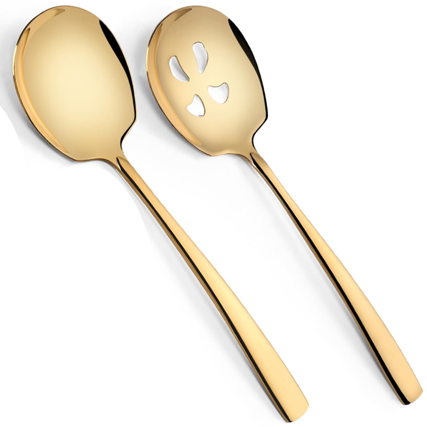 Large Serving Spoons Set Stainless Steel 12 Inch Slotted Spoon and Serving Spoon Serving Utensils for Buffet Catering Dishwasher Safe(1 Spoons, 1 Slotted,Gold)