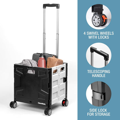 CleverMade Collapsible Storage Bin (100% Recycled) - 62L - Stone (3PK) and Wheeled Trolley Crate - 35L (4 Wheels) - Black/Cream [Cool Gray 1C] Bundle