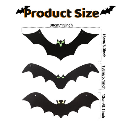 12 Pack Halloween Decorations Hanging Bats - 3 Style Scary Hanging Bat Set with 3D Bats Sticker, Outdoor Scary Flying Bats Set for Yard, Haunted House, Party - Indoor Outdoor Waterproof Decor