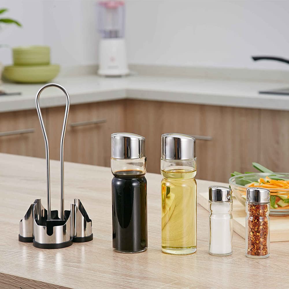 Seasoning Bottle Set, Multi purpose Oil Vinegar Salt Shakers with Stainless Steel, Suitable for Kitchen, Restaurant, Bar