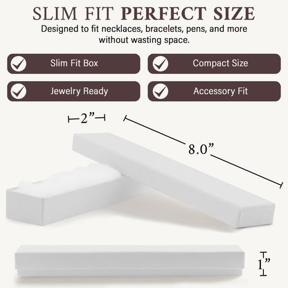 RJ Displays 20 Pack Cotton Filled white Jewelry Gift Boxes 8" x 2" x 1" Inches #82 Cardboard Jewelrys Box, Jewelry gift Box for Small Business & Wearable for giftbox, Watches, Jewelrys Boxes with Lids