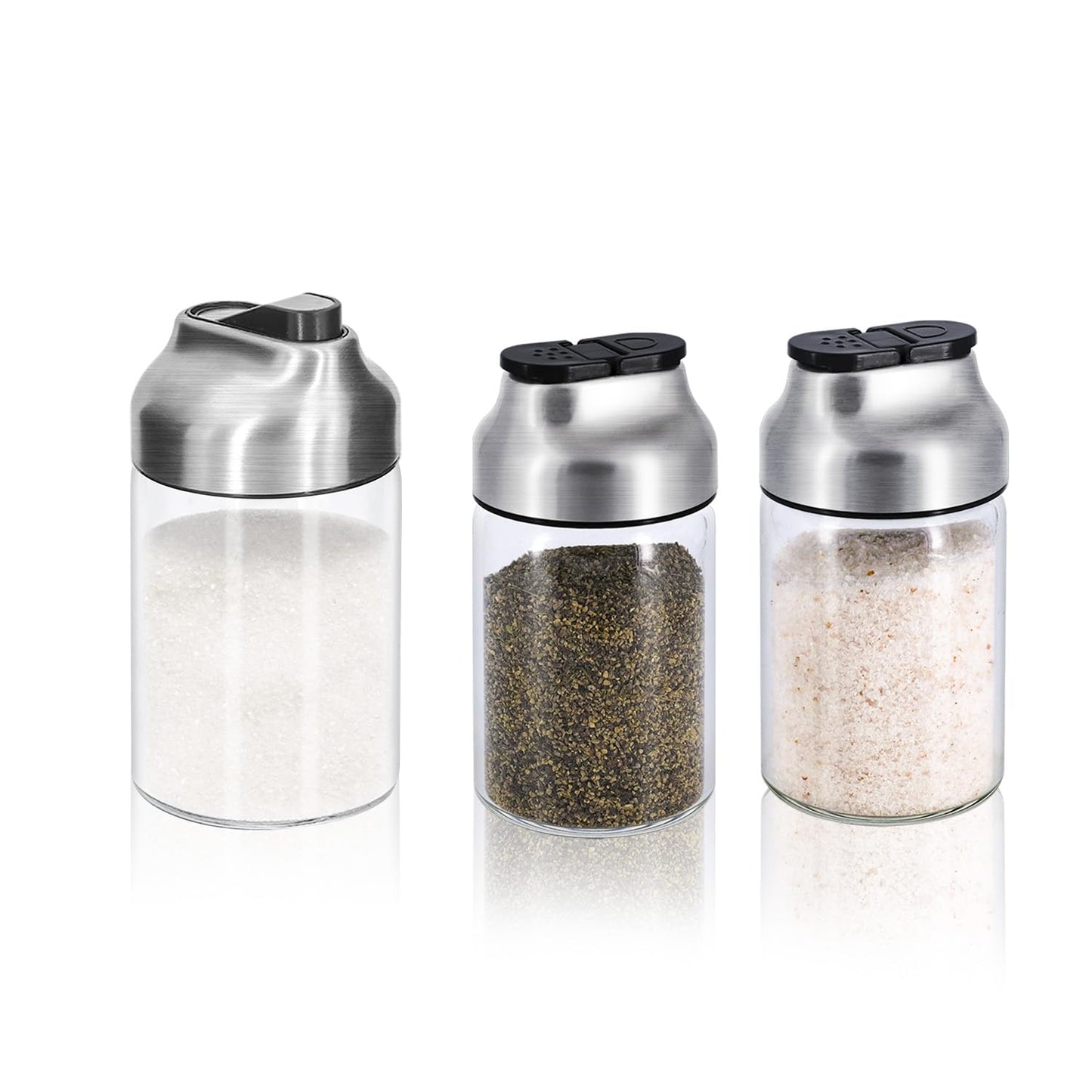 Aelga Glass Sugar Dispenser with Pour Spout + Salt and Pepper Shakers Set
