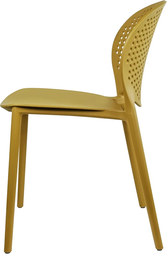 2xhome Set of 3 Patio Dining Chairs | Modern Stackable Outdoor Pool Side Chair | Weather Resistant Plastic for Yard, Porch, Balcony, Kitchen, Yellow