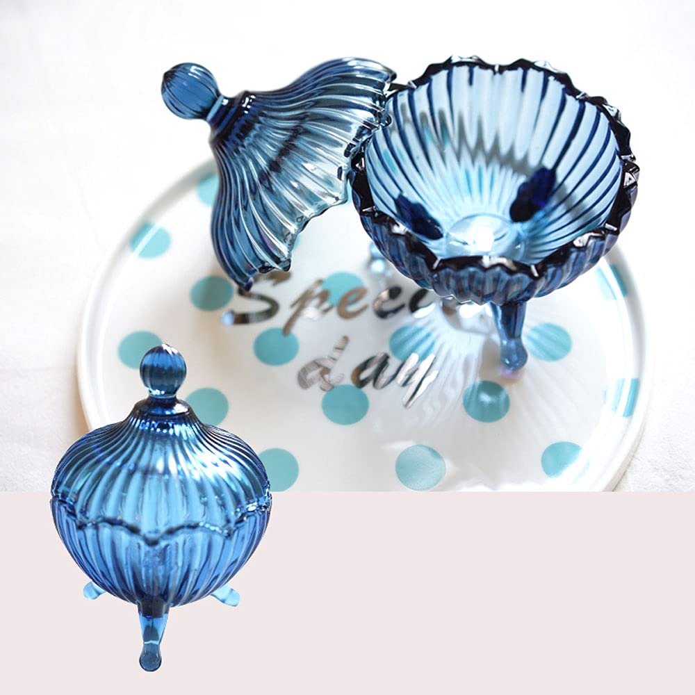 RockTrend Retro Crystal Blue Glass Candy Jar with Lid Food Storage Jar Sugar Bowl Decorative Jar