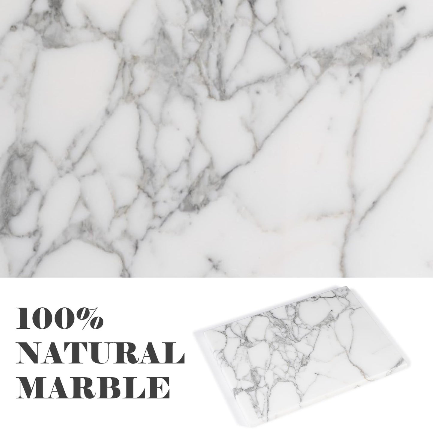 Natural Marble Board for Kitchen - 10" x 8" Stone Slab, Marble Cheese Pastry Board for Counter, Bathroom Trays, Serving Tray Jewelry Candle Plate (Arabescato)