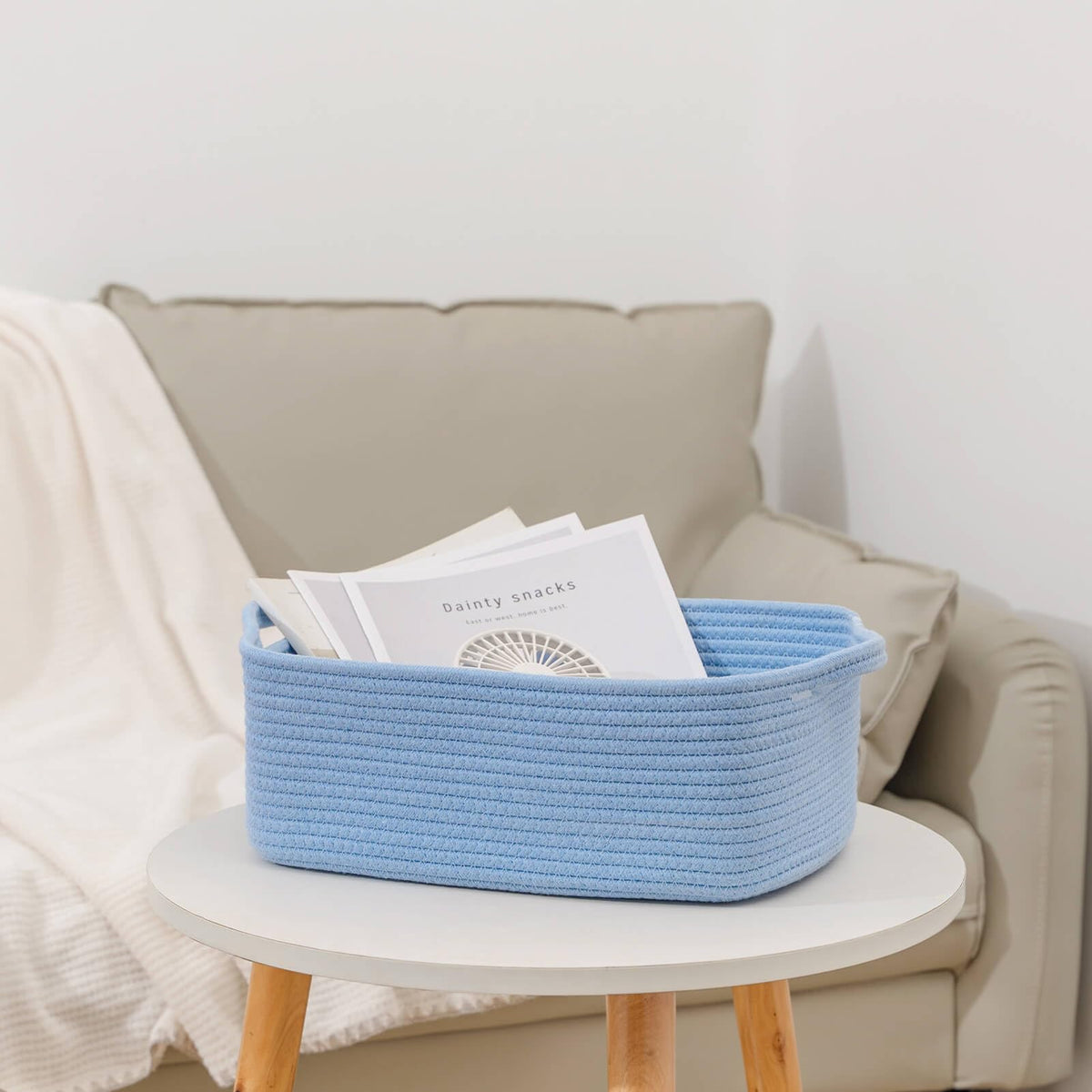 CubesLand Cute and Durable Small Cotton Rope Basket for Organizing, Woven Closet Storage Bin,Shelves Closet Storage Basket, Bathroom Storage Organizer Bin, Nursery Toy Basket Bin, Blue Basket