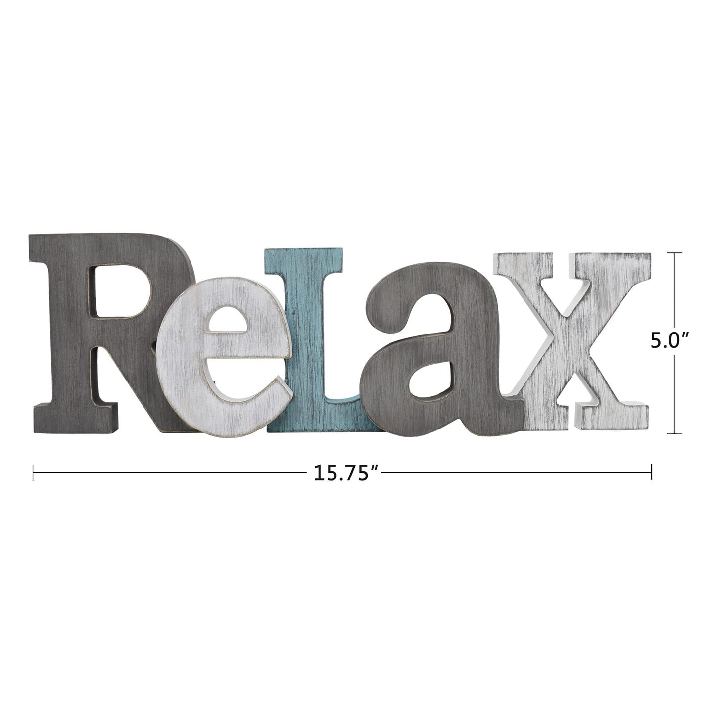 Rustic Wooden Teal Home Sign Decorative Cutout Letters Freestanding Block Word Sign Hanging Ornament Table Shelf Decor (Relax)