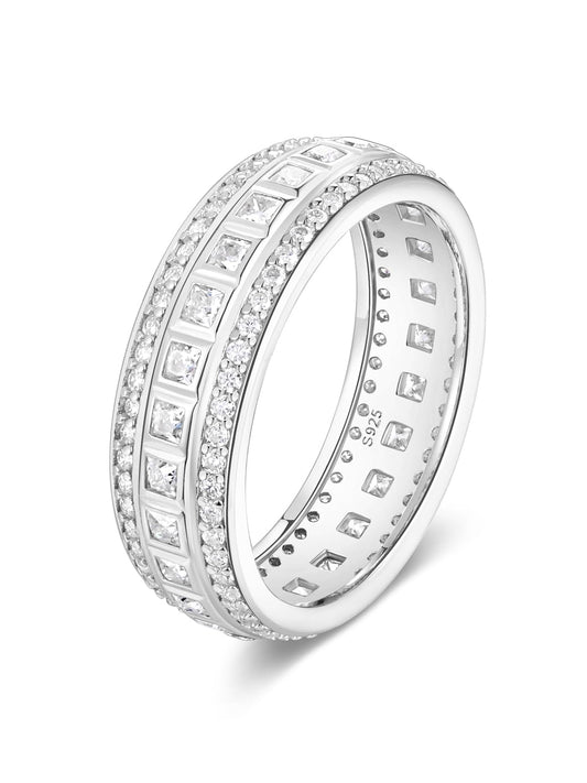 Frbod Women's Princess Cut Diamond Ring for Men Wide Eternity Wedding Band Rings Sparkly Moissanite Jewelry Size 9