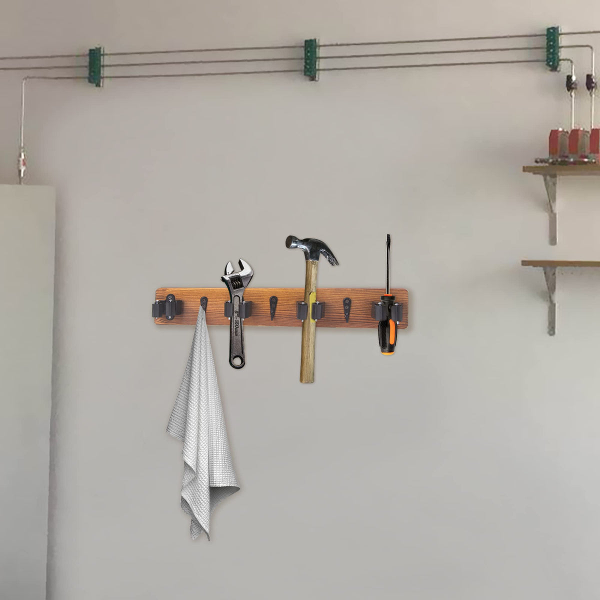 Saderoy 2 Pack Mop and Broom Holder Wall Mount Solid Wood Broom Rack Wall Mount 4 Positions 3 Hooks for Home, Kitchen, Garden, Tools, Garage Organizing, Cleaning Supplies Organizer Indoor Outdoor