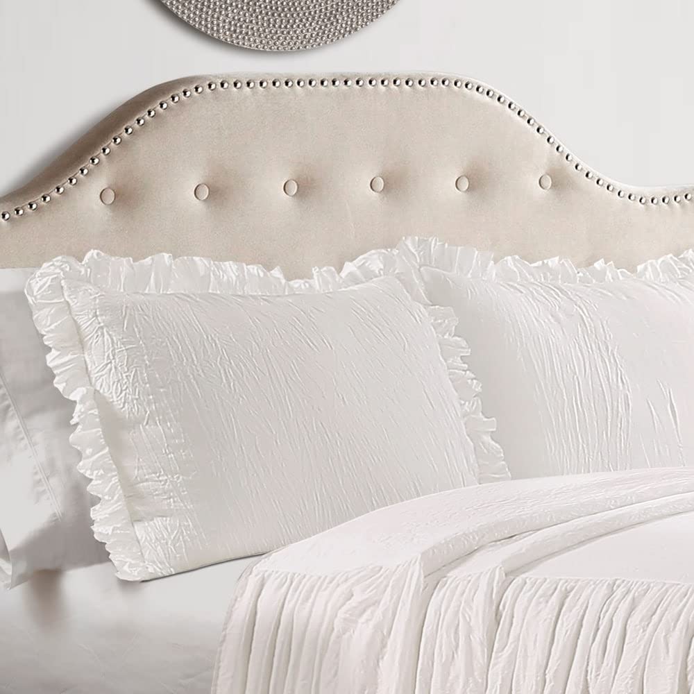 Lush Decor Ruffle Skirt Bedspread Set - 3-Piece Luxurious Farmhouse Bedding - Elegant Ruffle Detail - Timeless Style - Soft Lightweight Sheets - King, White