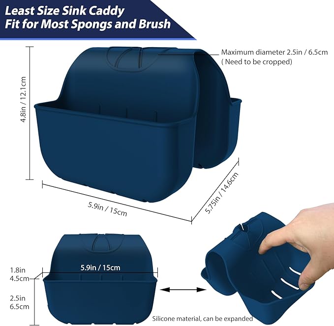 Sponge Holder for Kitchen Sink, Silicone Sink Saddle Caddy Organizer Rack