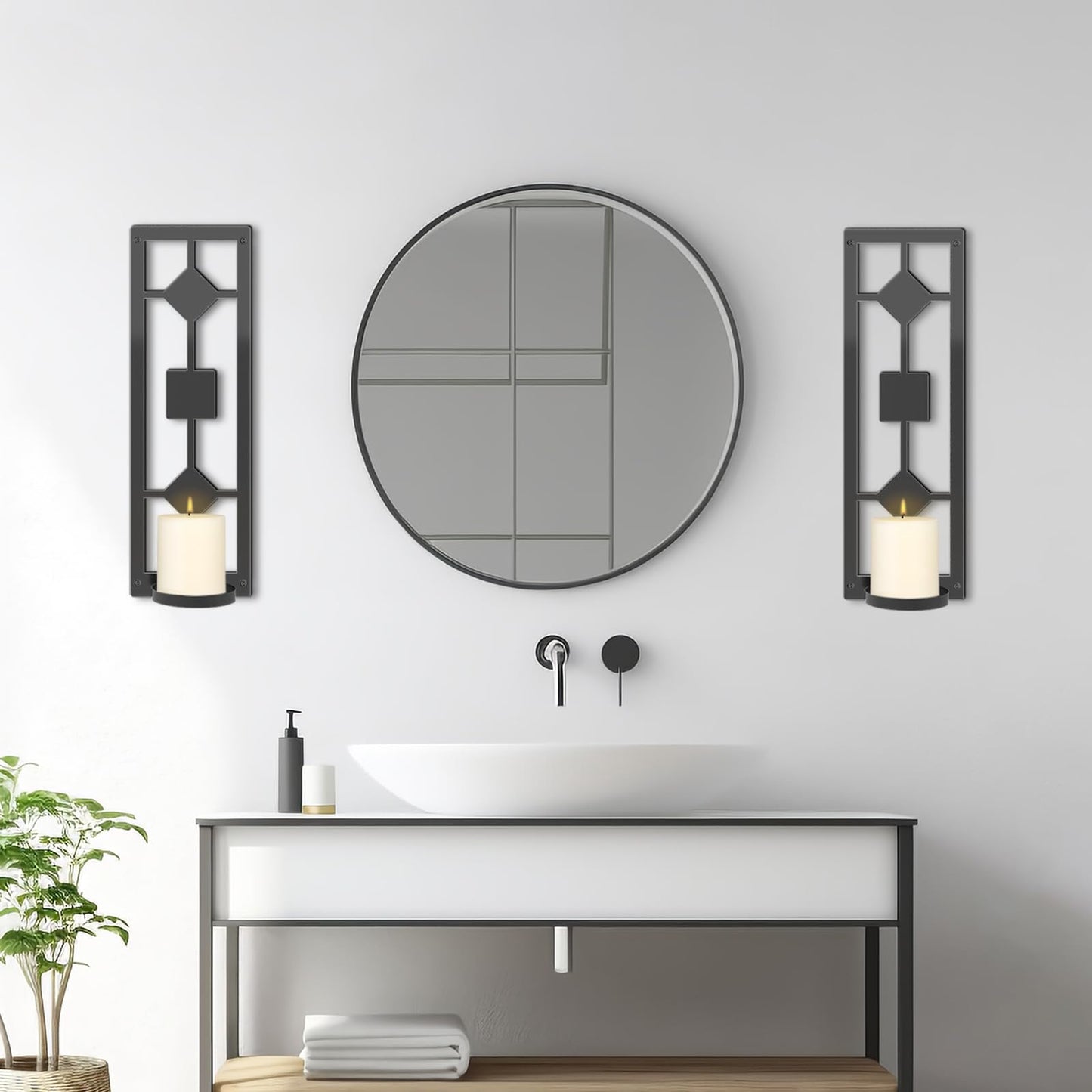 OYEFLY DIY 2 Pcs Wall Sconce Candle Holder,Metal Wall Art (Black)