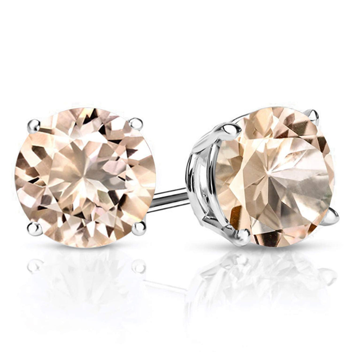 Gem Stone King 2-4 Cttw Round Gemstone Birthstone Stud Earrings For Women Men | 925 Sterling Silver | Round 7MM | Fine Jewelry Gifts for Women Her Mom Wife Men | Morganite-October