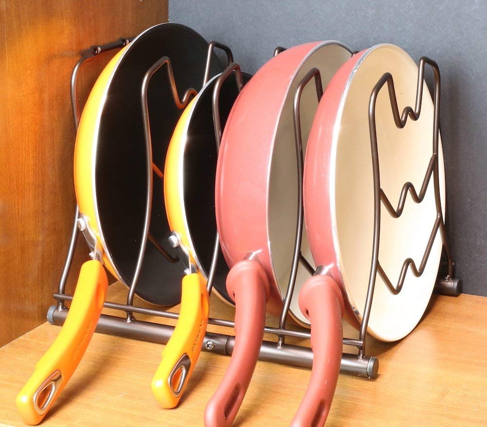 Deco Brothers Pan Organizer Rack for Kitchen Cabinet and Counter, Bronze