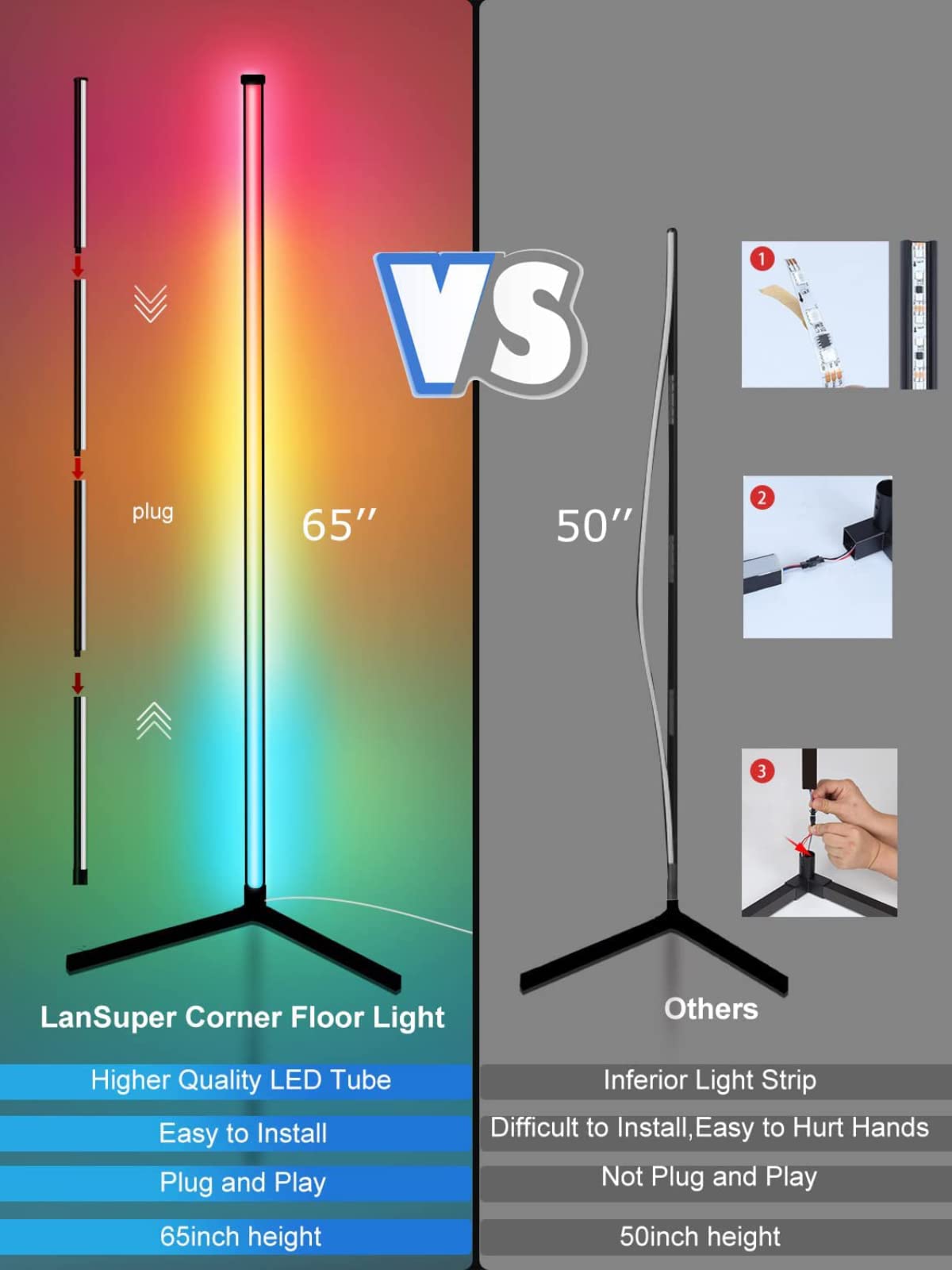 DeeprBling Smart LED Floor Lamp, 165cm, 16 Million Colour Changing Standing RGB Corner Light with Music Sync, Remote & App Control, DIY Mode & Timing, Modern Mood Lighting for Living Room