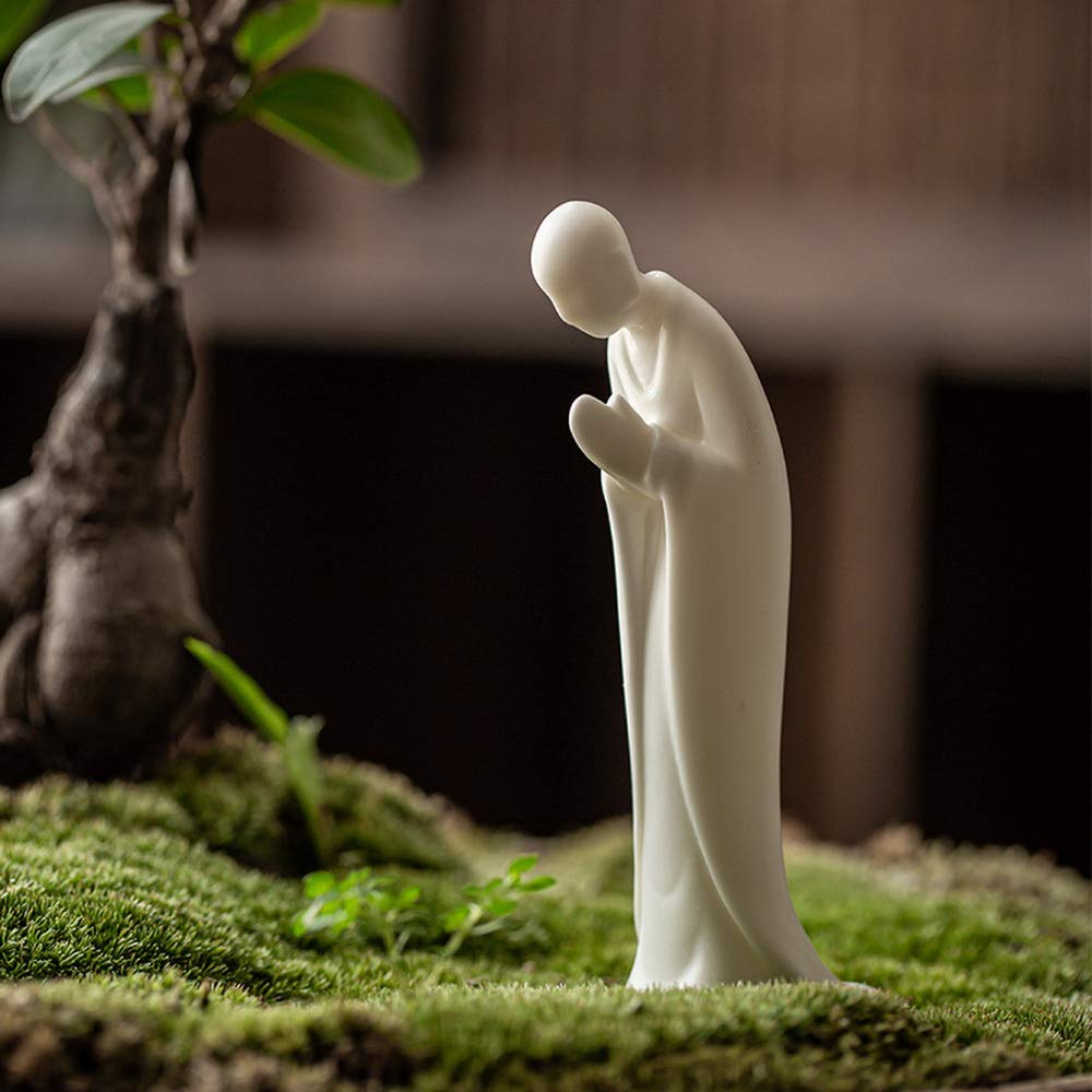 KJYHXX White Porcelain Zen Buddha Statue - Creative Monk Figurine Ceramic Craft - Minimalist Decorative Ornament for Home & Office Meditation Space (stading)