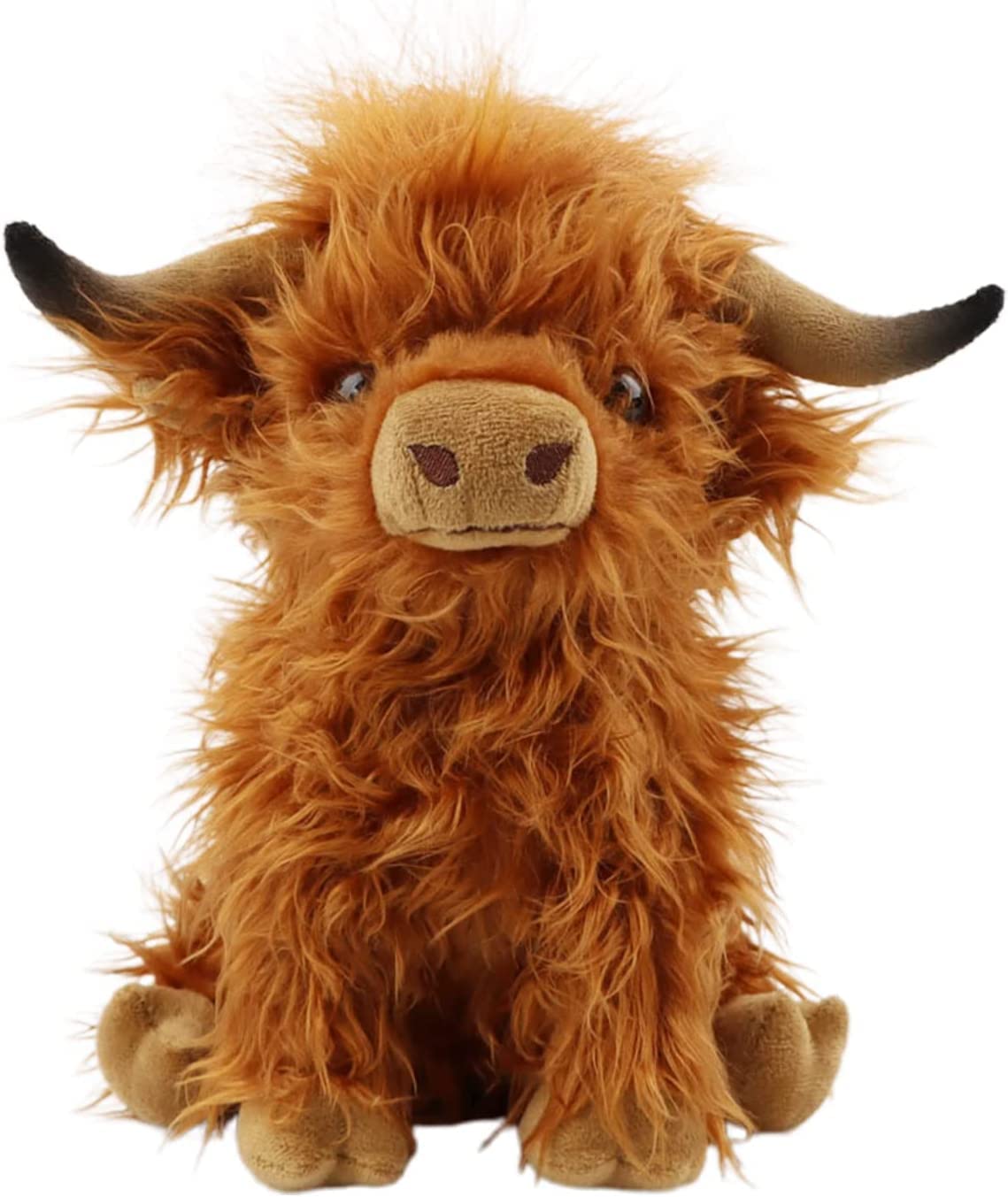 CREJOHY Highland Cow Plush Toy, 11in Highland Fluffy Cow Plush Cuddly Toys, Scottish Highland Cow Teddy Stuffed Soft Toys for Boys Girls Kids Birthday Gifts Age 3+ (Brown)