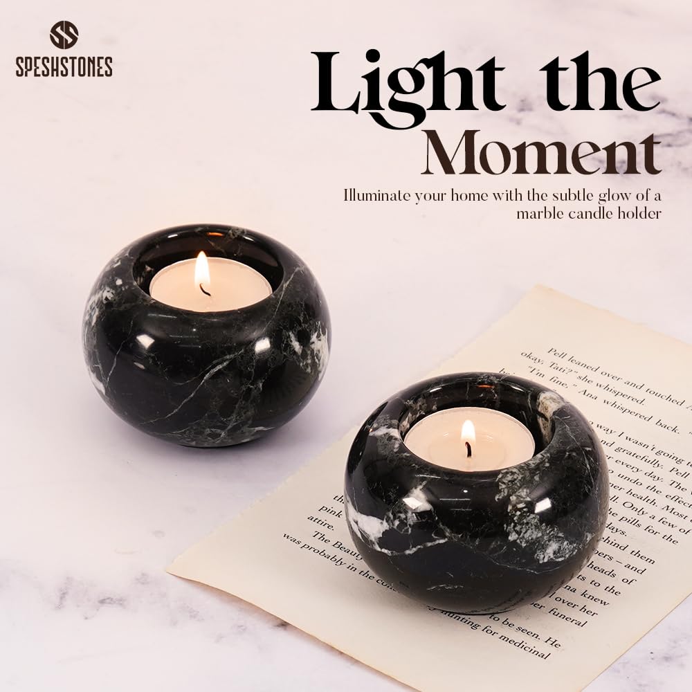 SPESHSTONES Marble Tealight Candle Holder 3-Inch Handmade Black Mini Votive Holder for Table Centerpieces, Earthy Room Decor, Decorative Candle Holder for Wedding Gifts