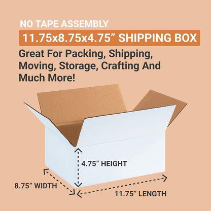 AVIDITI White Shipping Boxes 12"L x 10"W x 10"H (25 Pack) Small to Medium Mailing Box for Small Business Packaging, Mailers, Gifts & Storage