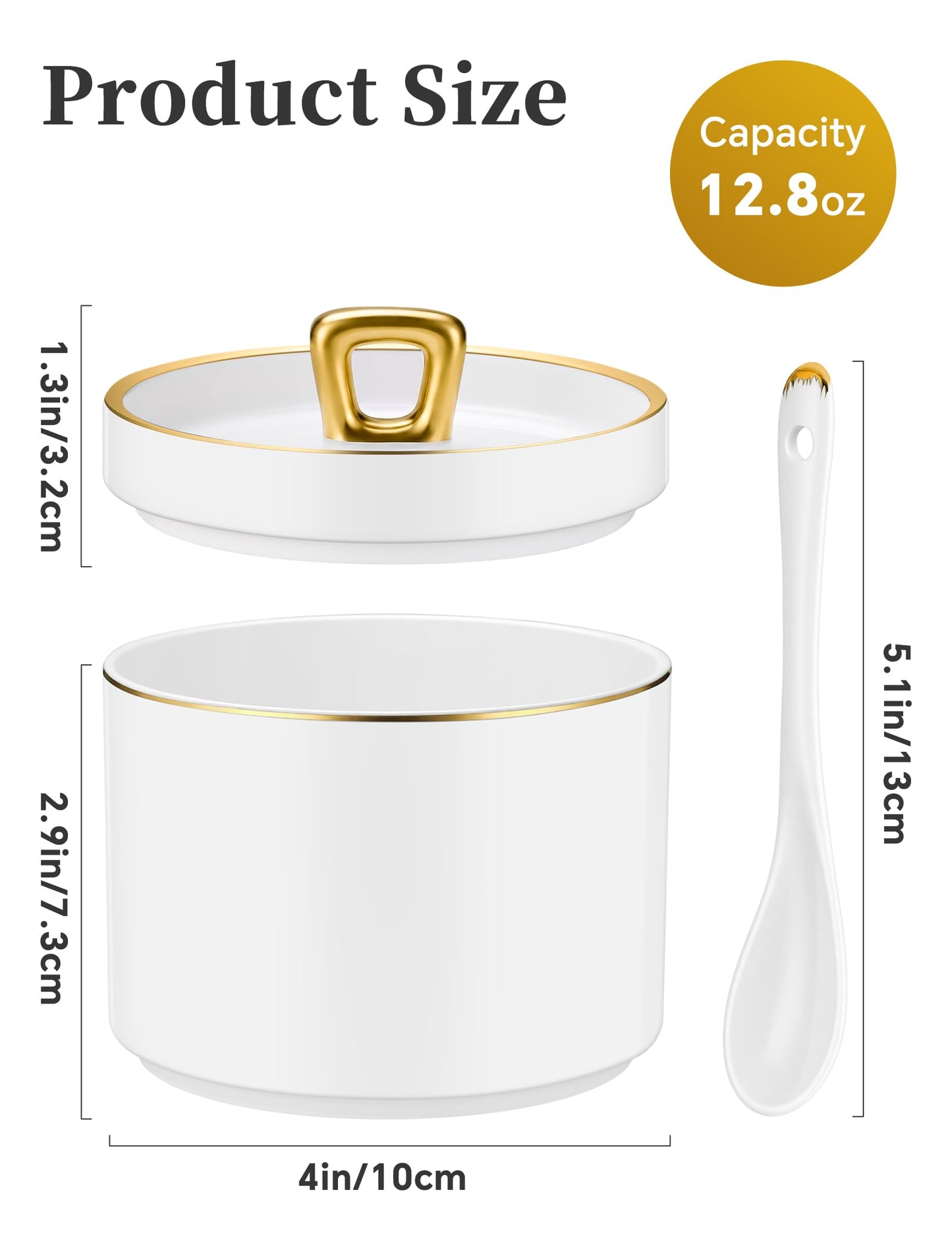 NiHome Ceramic Salt Cellar with Lid and Spoon, Seasoning Container for Salt Sugar Pepper Herbs, Smooth Non-Stick Surface & Non-Slip Base, Kitchen Storage for Countertop and Dining Table, 1 Pack