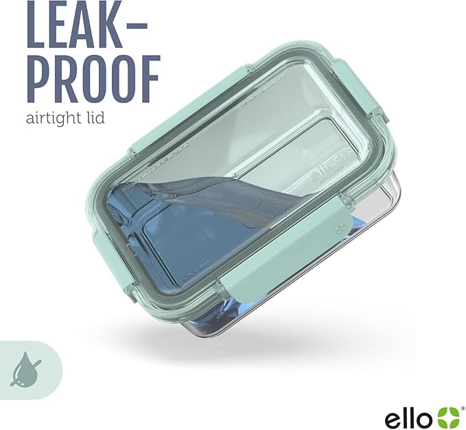 Ello Color Lock 7 Cup 4PC, 2 Pack Glass Meal Prep Sets Leak-Proof Glass Food