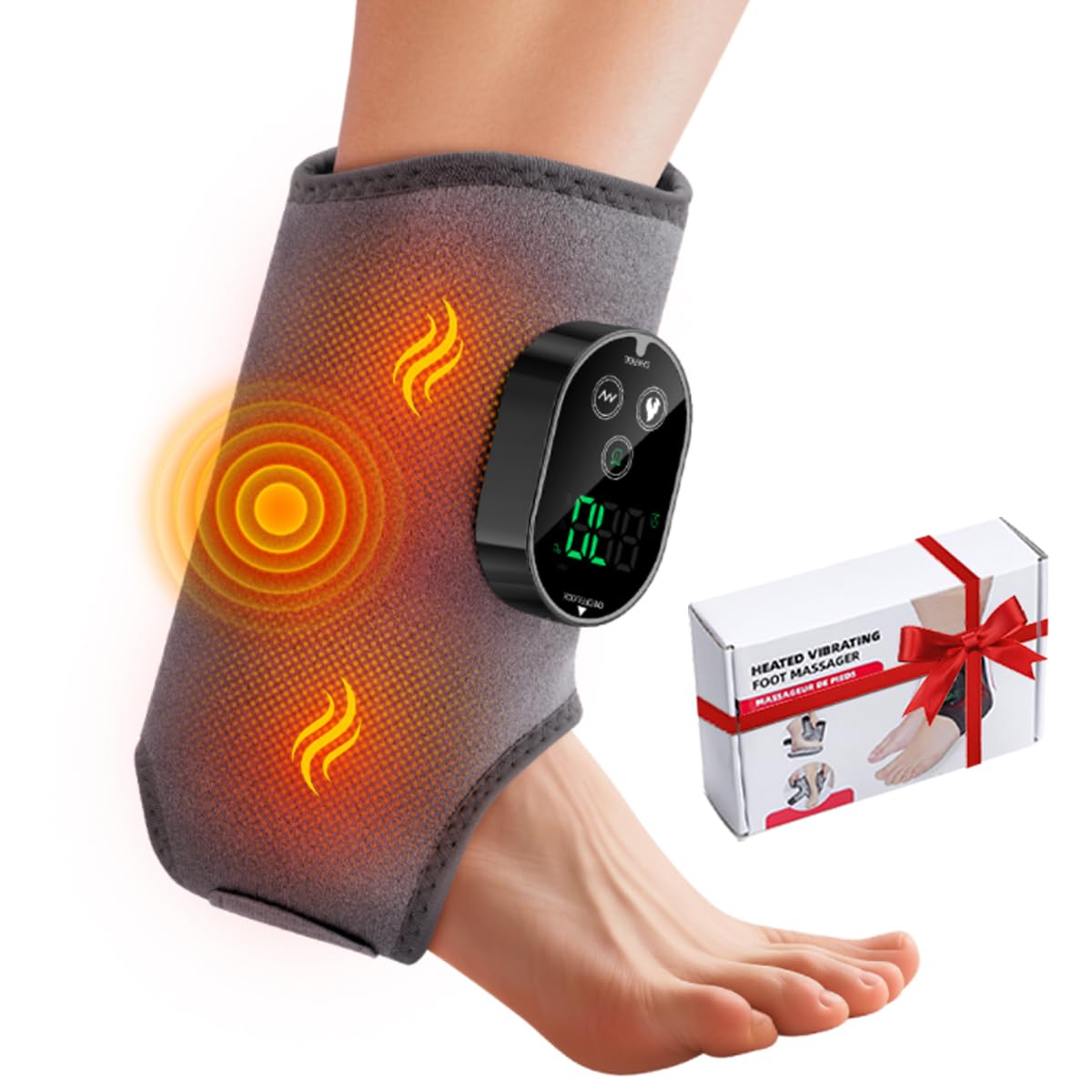 Ankle Massager,3-in-1 Wearable Hot & Vibration Massager for Feet, Ankles, and Arms | Reusable Heating Pad Brace for Home Recovery (Grey)
