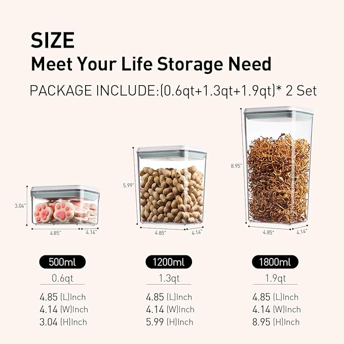 Pop Food Storage Containers Set, One Button Opening BPA-Free Food Containers