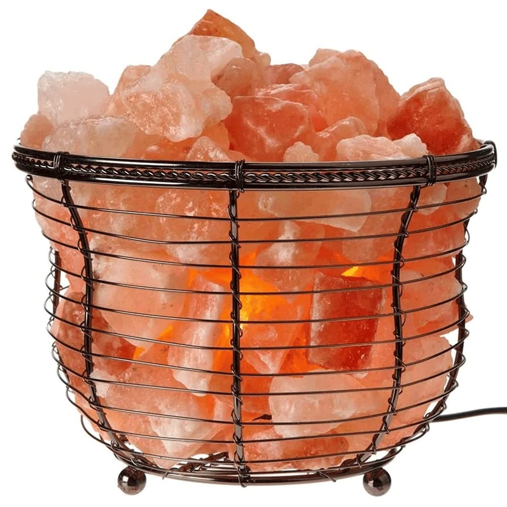 ZHYKLL Natural Himalayan Salt Lamp, Tall Round Metal Basket lamp with Dimmer Switch | 8-10 lbs