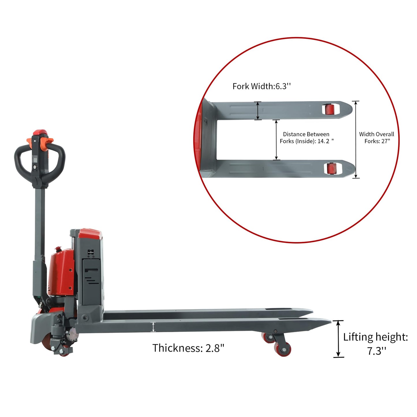 T Tory Carrier Electric Pallet Jack Truck 4400lbs Capacity Lithium Electric Pallet Trucks 48" x27" Forks Li-ion Battery Lift for Narrow Spaces, Easy Battery Replacement-Red