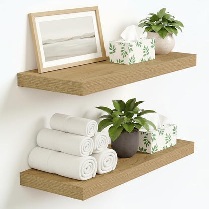 Vivelove 16 Inch Floating Shelves for Wall, 16x9 Display Shelves for Bathroom Living Room Kitchen Bedroom Office Farmhouse Home Decor - Set of 2, Oak