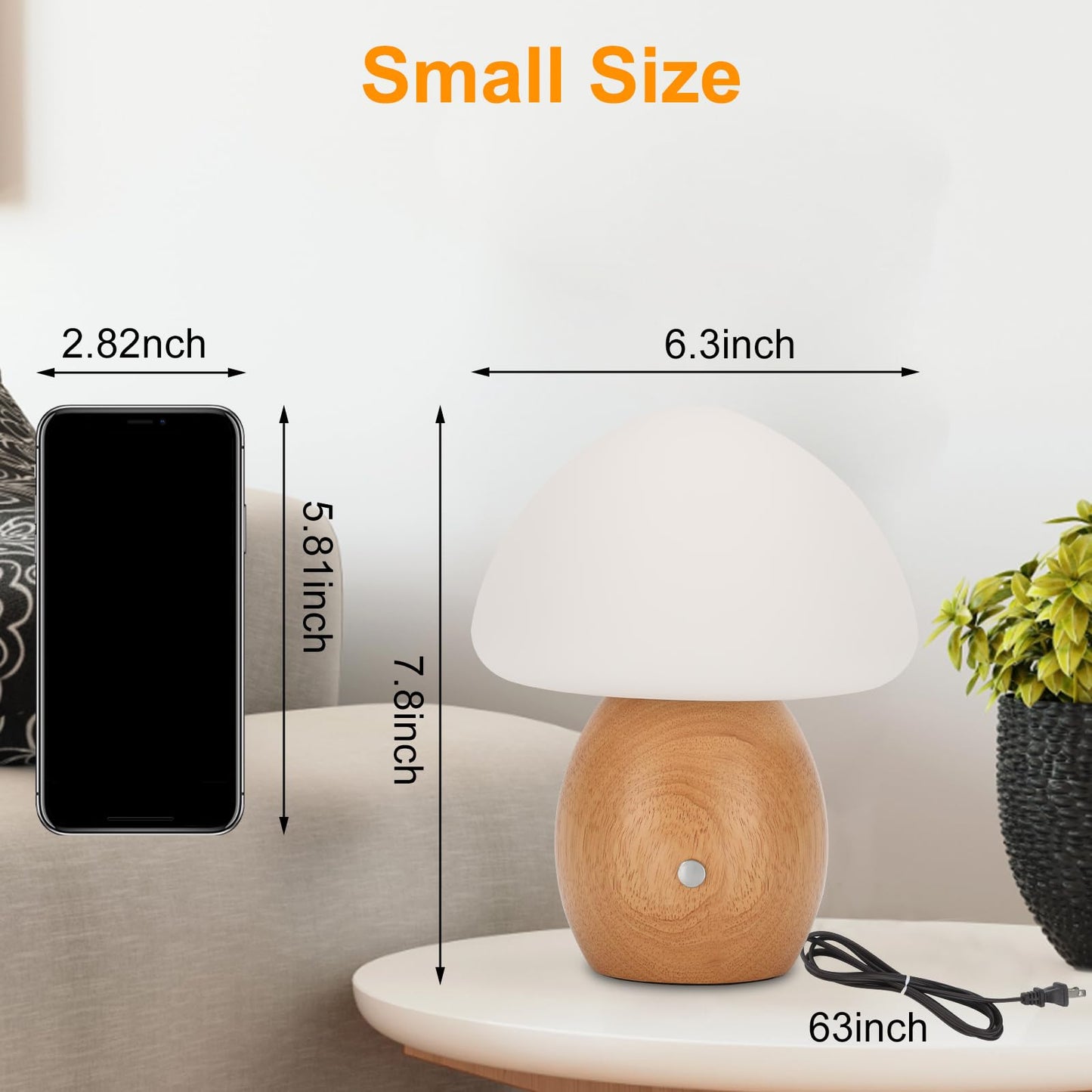 BNYFDC Mushroom Lamp with Touch Control Switch, Small Wooden Table Lamp with Glass Shade, 3 Way Dimmable Nightstand Lamp for Bedroom, G9 LED Bulb Included (Nature Wood&Opal White Glass Shade)