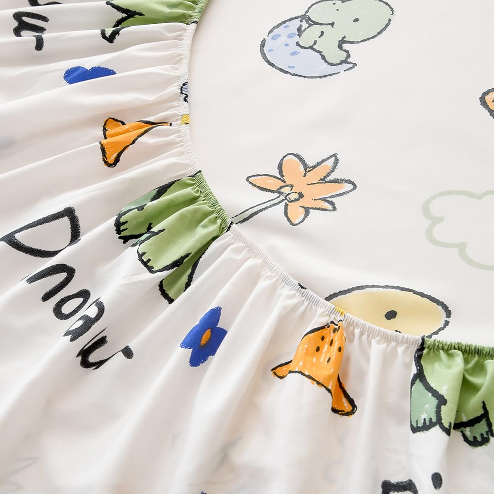 NATURETY Bedding Fitted Sheet with Deep Pocket,Thicken Printed Fabric Bed Sheets (Colorful Dino, Queen)