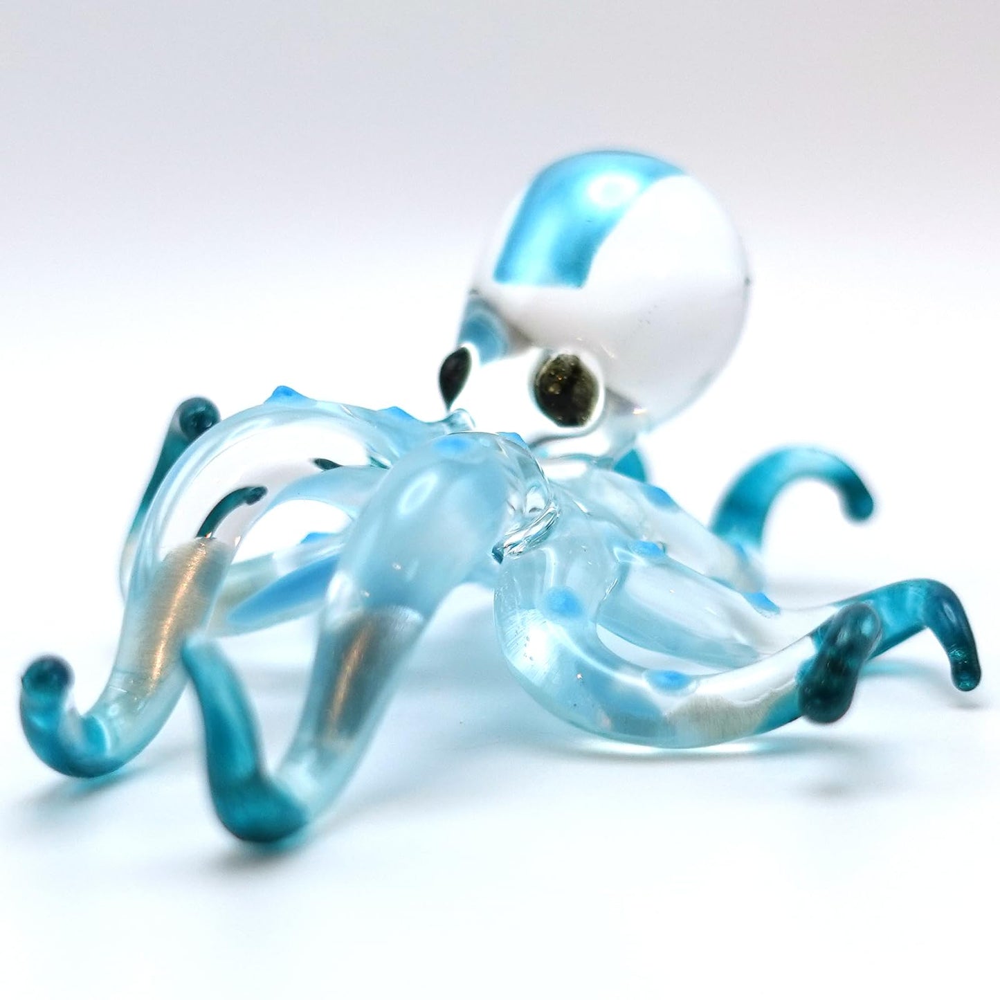 Sansukjai Octopus Tiny Miniature Hand Blown Glass Art Figurines Sea Animals Collectible Gift Decorate (Clear Blue)