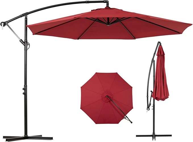 Backyard Expressions 10FT Cantilever Patio Umbrella – Outdoor Offset Hanging Umbrella with Smooth Crank, Tilt Adjustment & UV Protection – Heavy-Duty Steel Frame (Base Not Included)