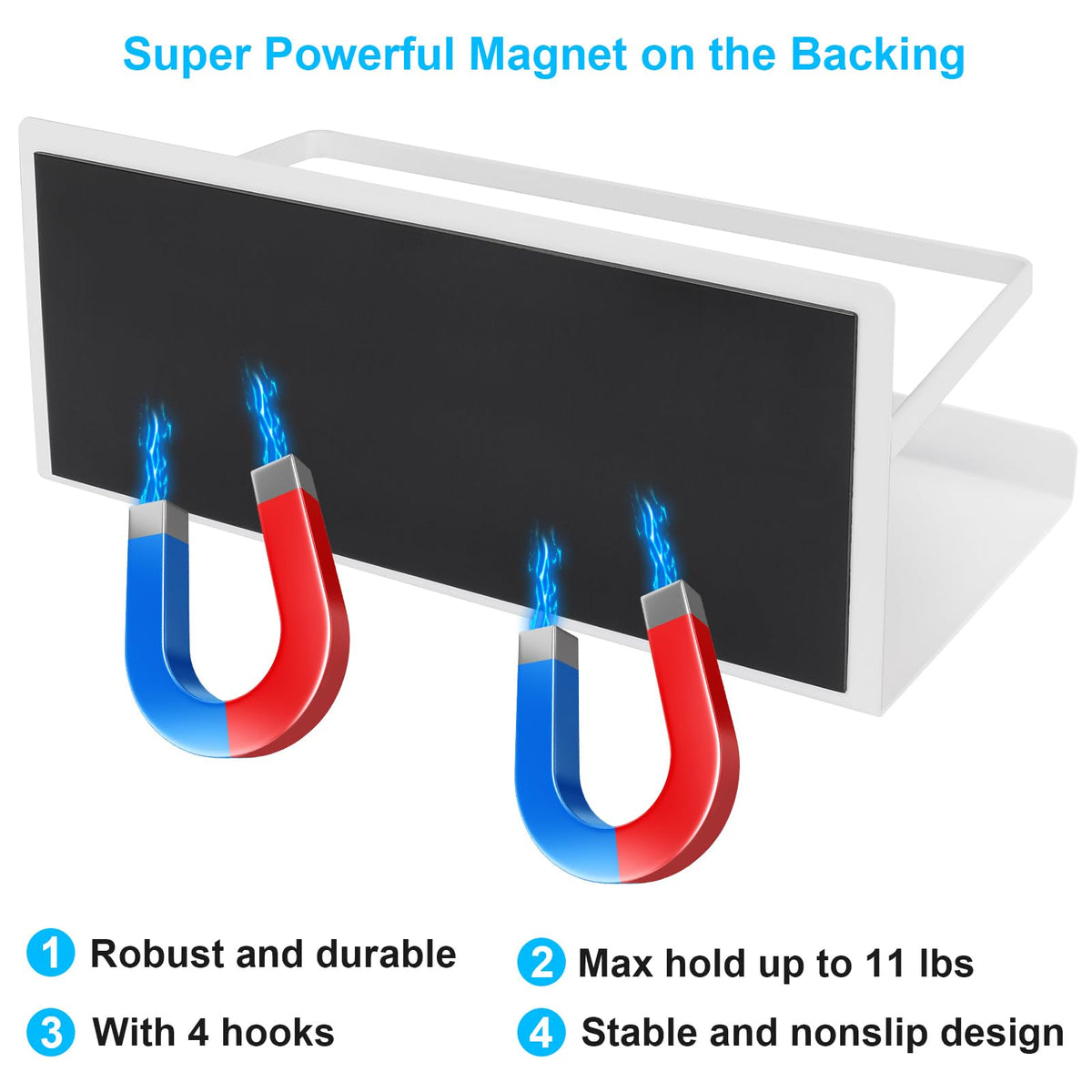 Magnetic Spice Rack for Refrigerator, 2 Pack Magnetic Shelf Fridge Organizer for Spice Jars, Magnet Shelves Seasoning Spice Holder with 4 Hooks for Kitchen White Board Pantry Organizers and Storage
