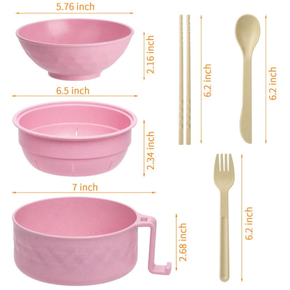 MUUBOOX Ramen Cooker,32oz Ramen Bowl Set,Microwave Ramen Bowl, Microwave Bowl with Lid, Portable Noodle Bowls,for Home Office Dorm Room College gift (Pink)