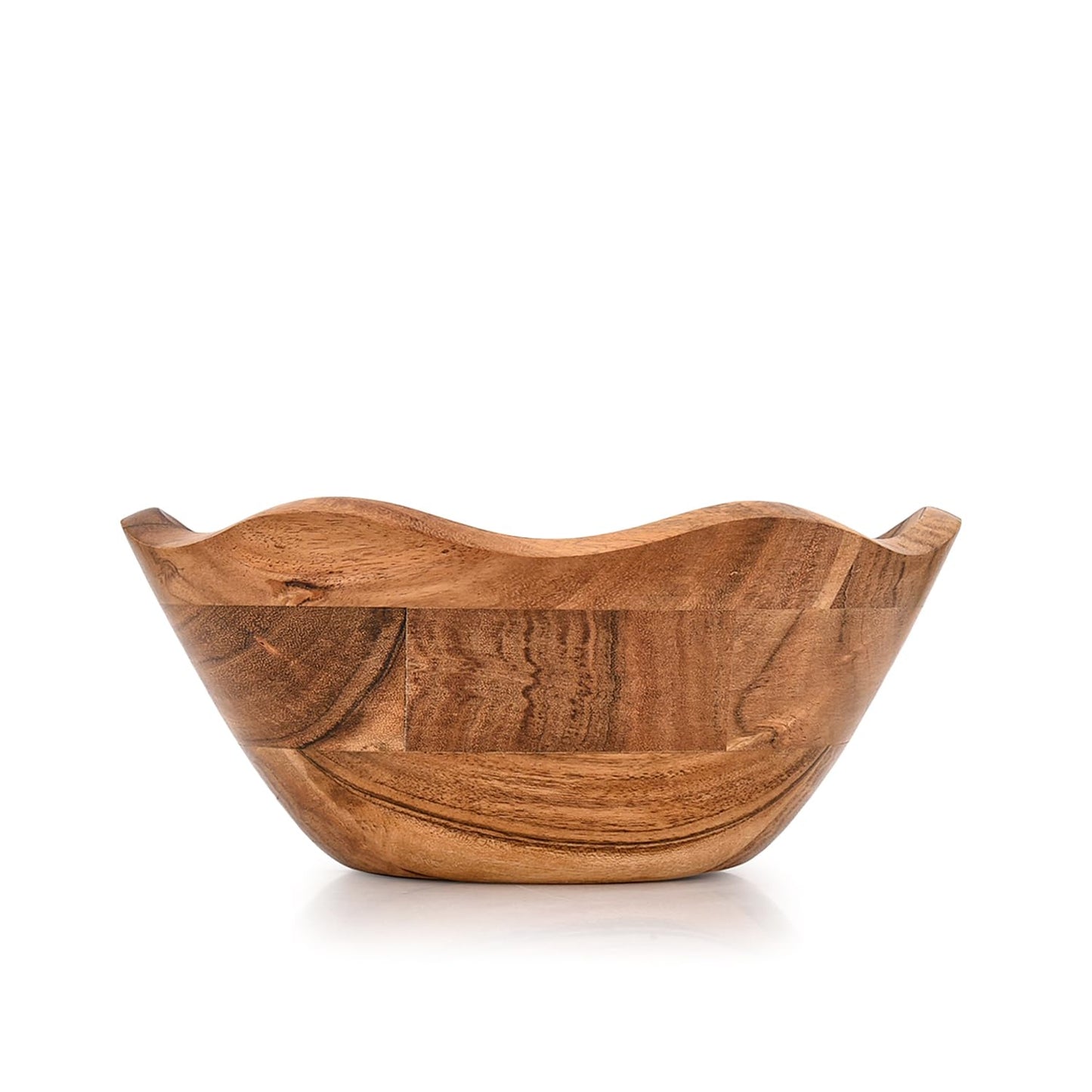 Mahasu Fruit Bowl Acacia Wood Ruffle Decorative Style Home Decor for Dining Table Fits Bread, Fruits, Salad or Popcorn (9" x 9" x 4")